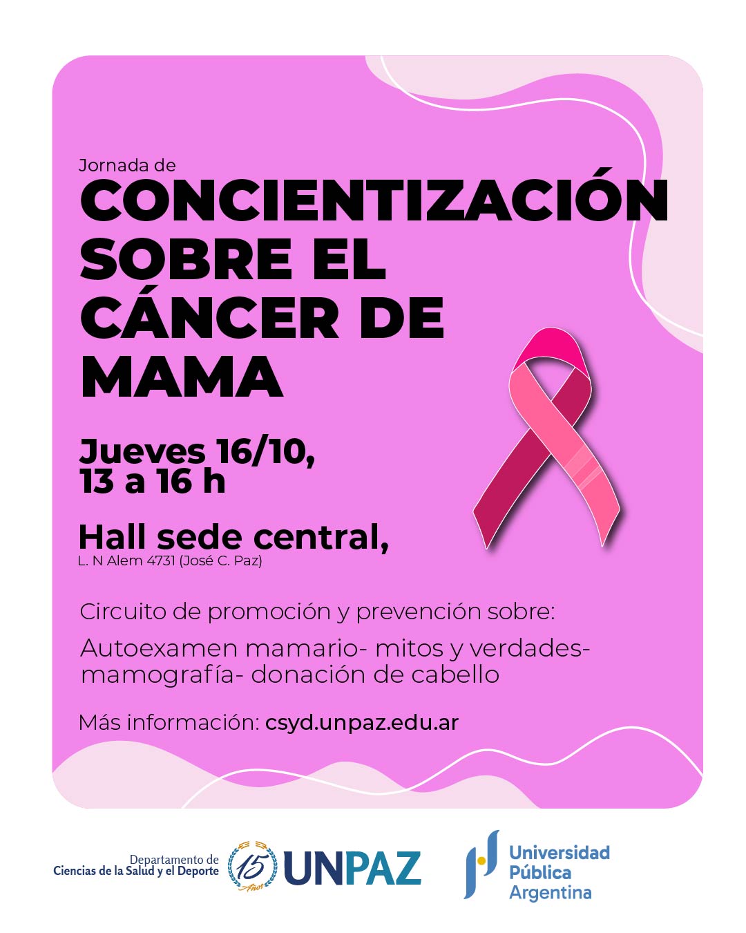 ACTIVIDAD DE CONCIENTIZACIÓN Y PREVENCIÓN DEL CÁNCER DE MAMA EN LA UNPAZ