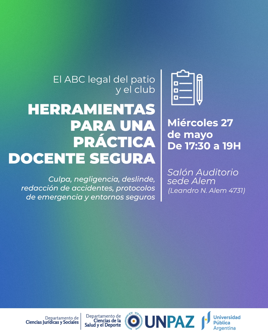 El ABC legal del patio y el club: herramientas para una práctica docente segura - UNPAZ