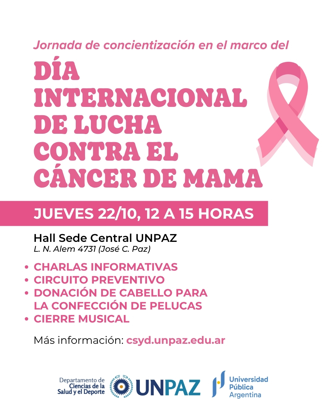 UNPAZ realizará una jornada de concientización y prevención sobre el cáncer de mama